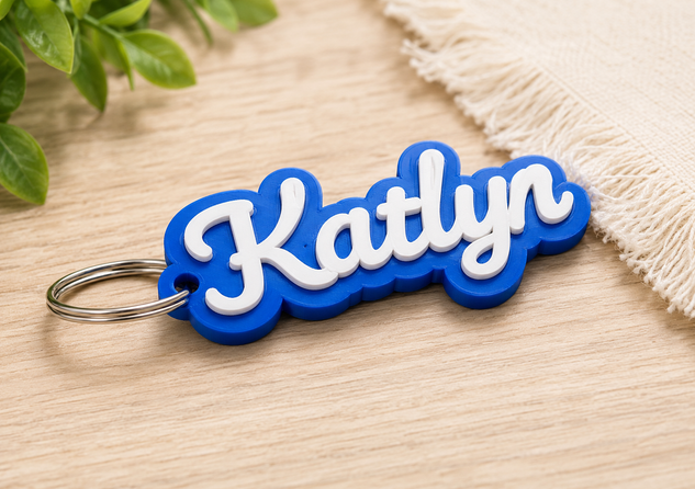 Personalized 3D printed name keychain in custom colors by GeauxPrints