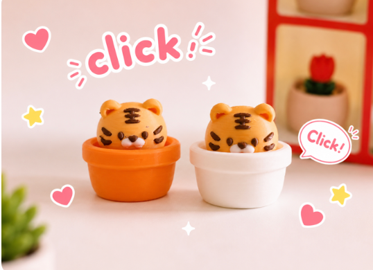 3D printed tiger PotPal clicker fidget toy and keychain