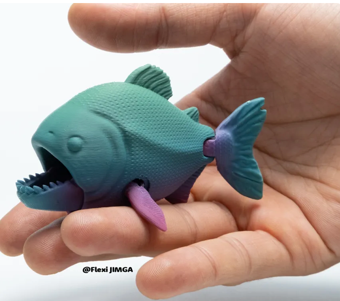 Fully articulated 3D printed flexi piranha fidget toy
